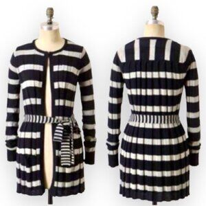 Anthropologie | Maple Switching Lanes Belted Striped Cardigan (Navy/Gray) S